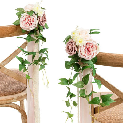 2 pièces de fleurs artificielles de mariage allée Pew - décorations suspendues en fausse rose pour les dossiers de chaises de la cérémonie, décor extérieur de réception d'églises (sans rubans en mousseline de soie), décorations de Noël idéales et décoration de maison / chambre