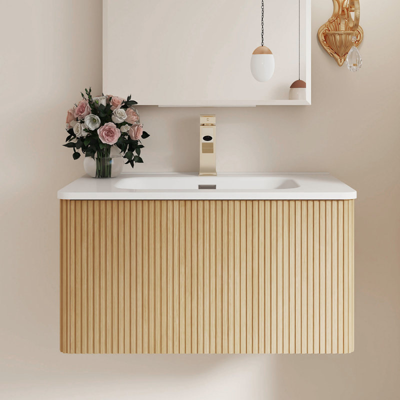 Ensemble de meuble-lavabo mural 30 po avec lavabo en céramique, Chêne