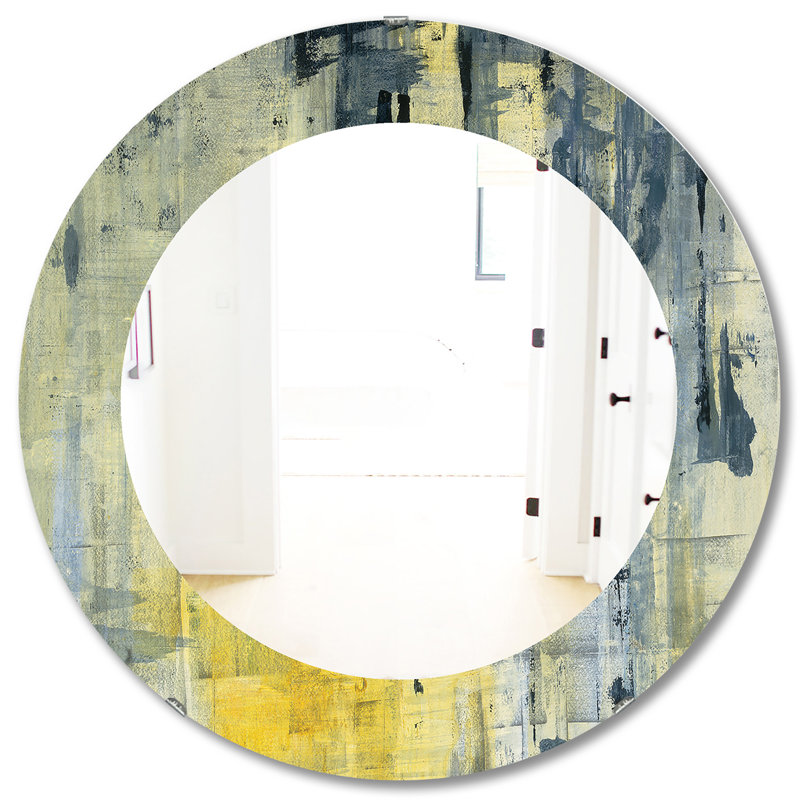 Élément jaune et noir - miroir moderne, H 23,6 po x l 23,6 po