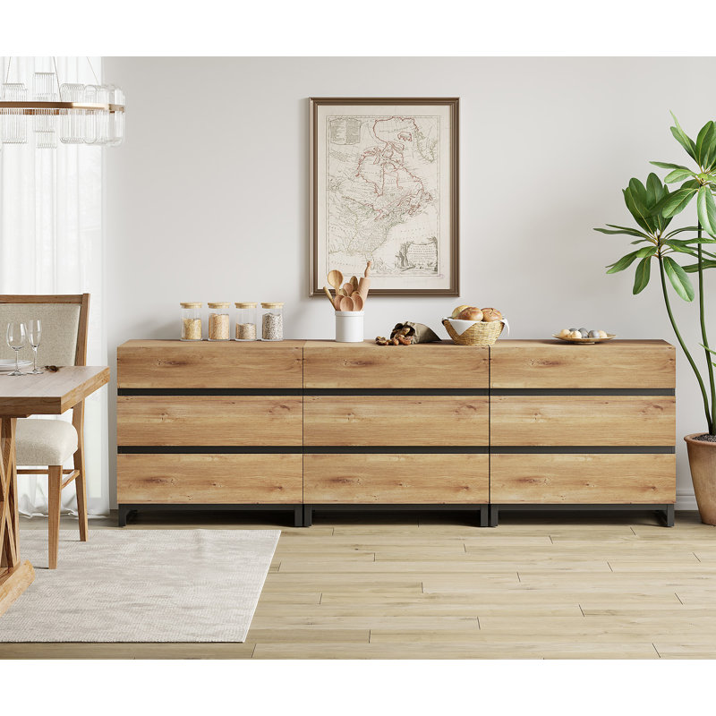Buffets Ellerbe multifonctionnels, buffet moderne 3 en 1 avec 9 tiroirs et base en métal, armoire de rangement pour la cuisine, armoire à café
