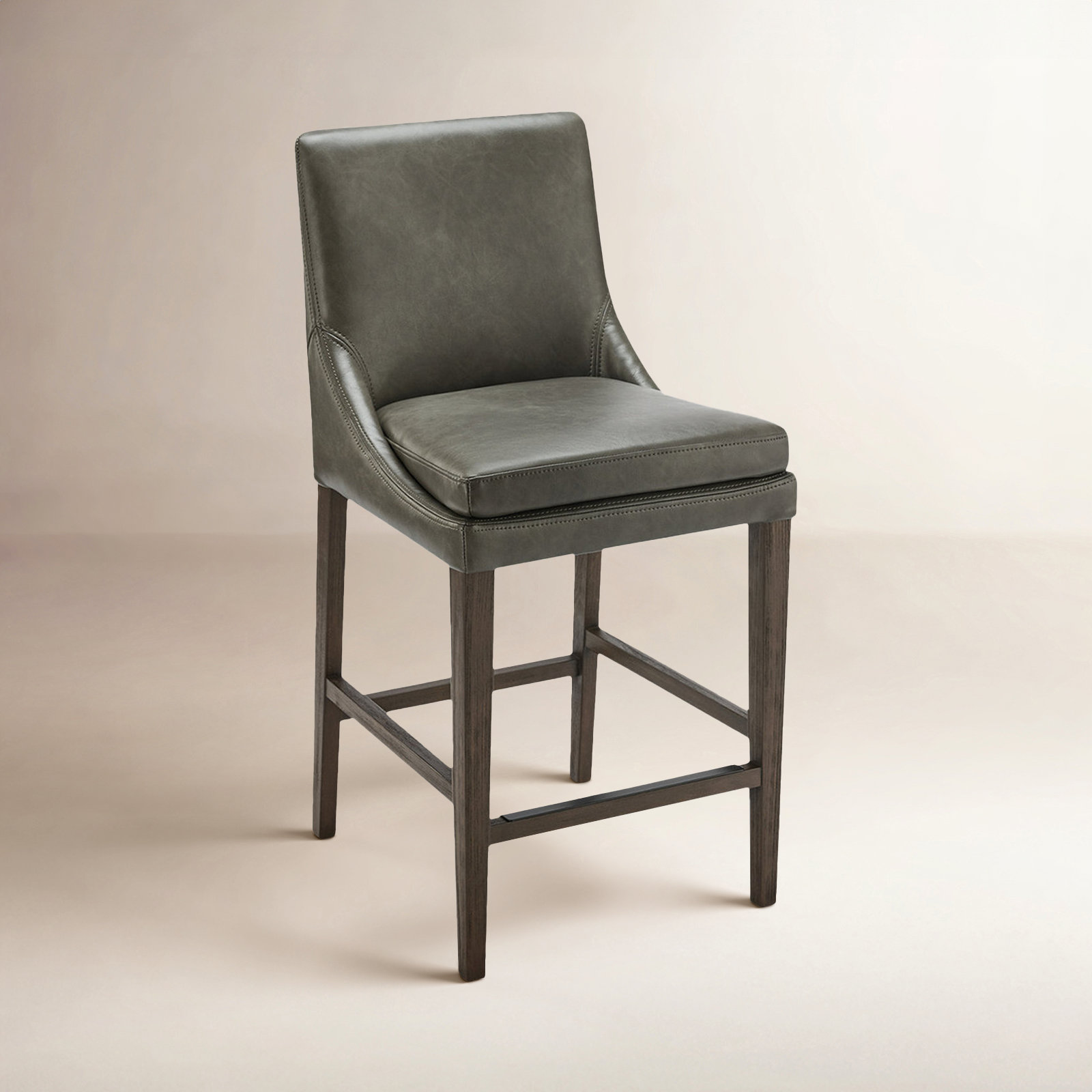 Niara Upholstered Leather Counter & Bar Stool, Copley Slate Faux Leather/Brown, Counter Stool (26” Seat Height)