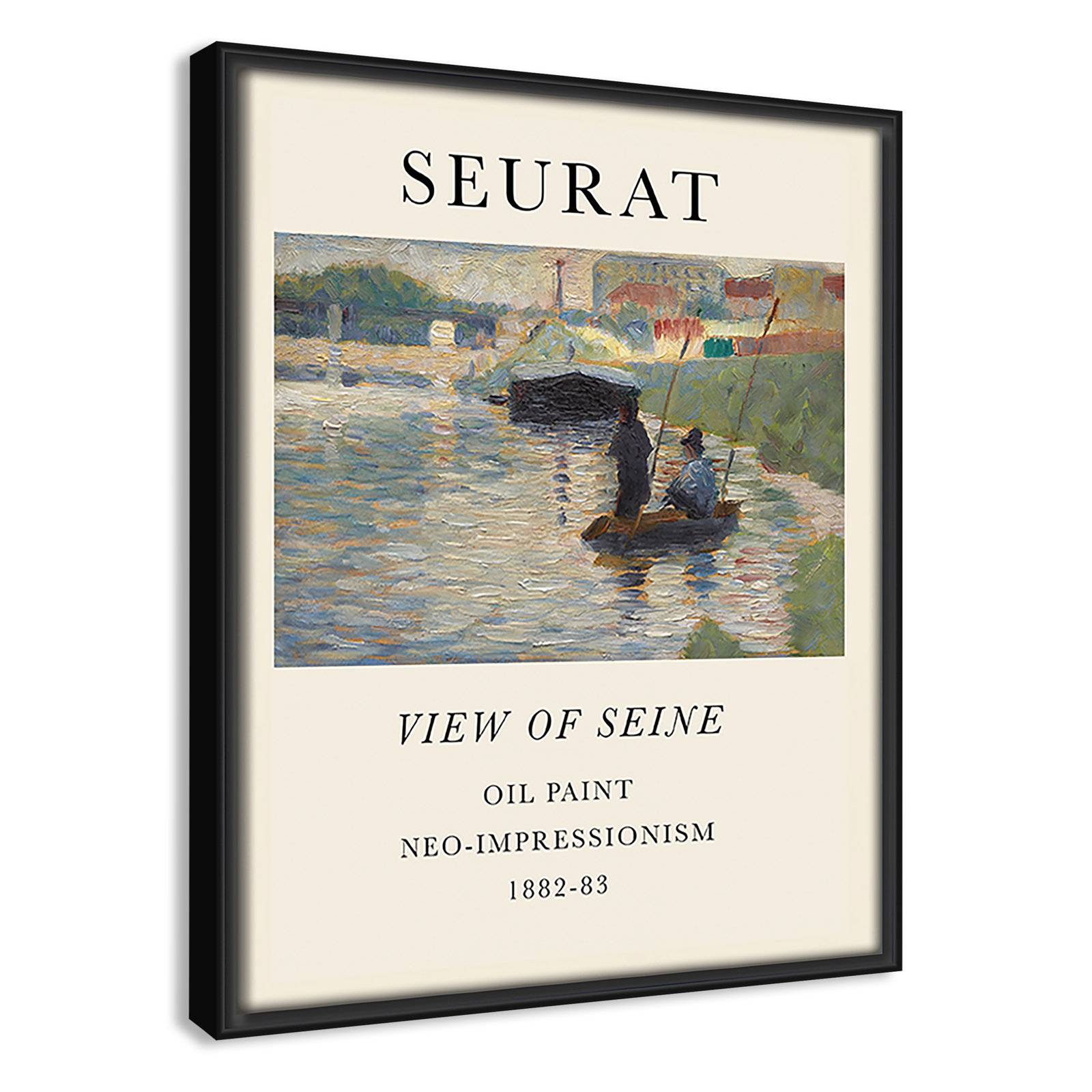 View Of Seine by Georges Seurat, No, 11.5" H x 9.5" W x 2" D, Black Floater Frame