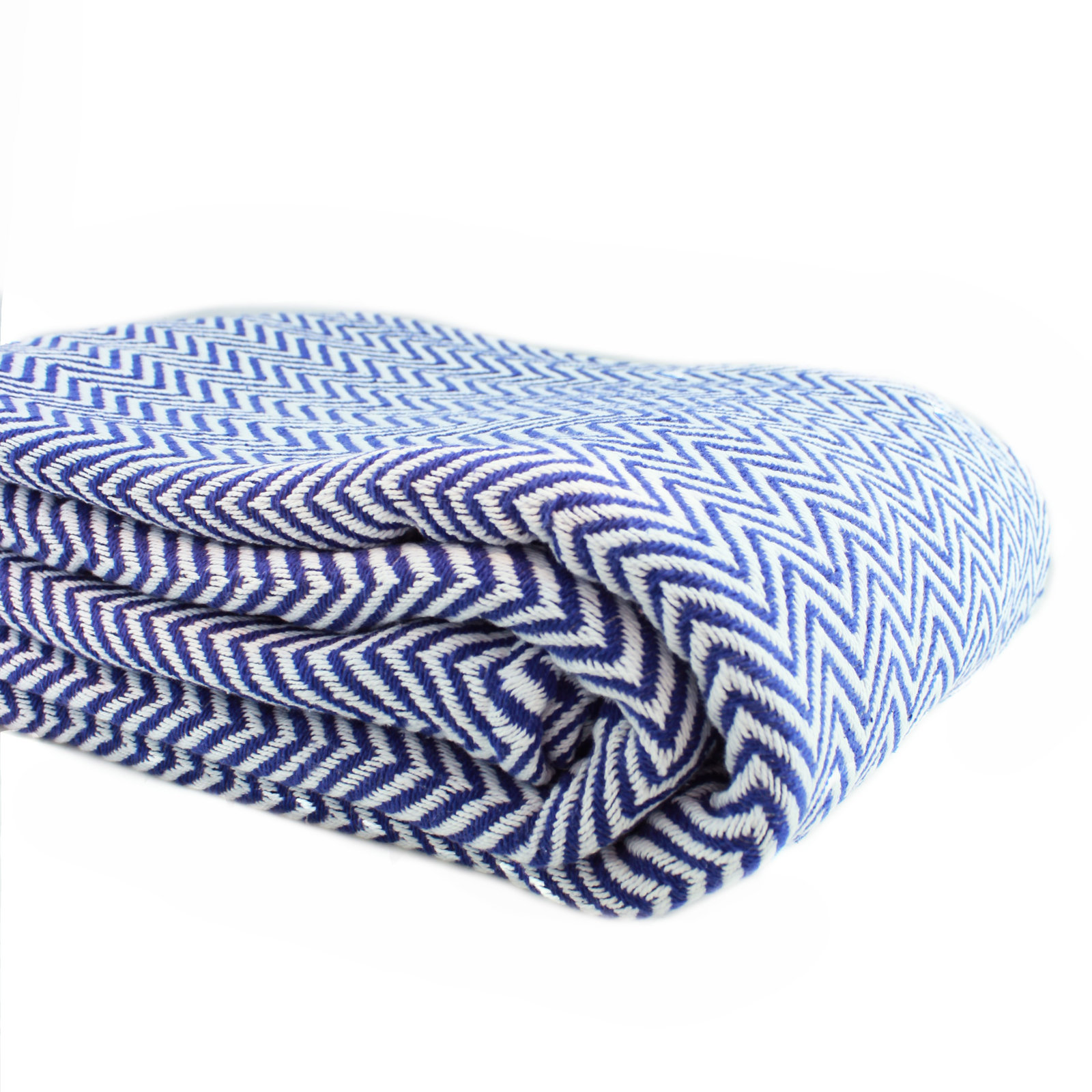 Herringbone Yarn Dyed 100% Cotton Blanket, King, Navy