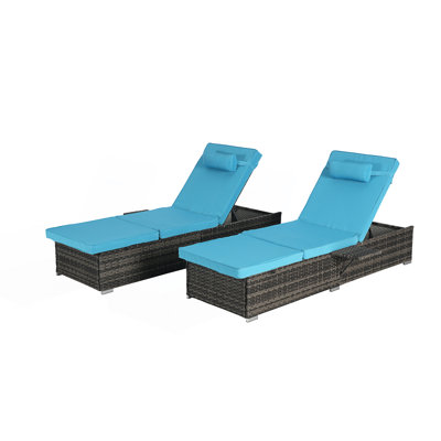 Set Of 2 Outdoor Chaise Lounge Chair With Storage, Patio Pool Chairs