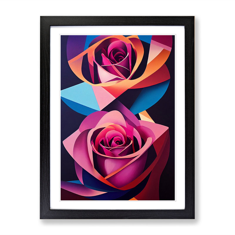 Rose Painting Geometric Vol.2 - Single Picture Frame Print, 46cm H x 34cm W x 2cm D, Black