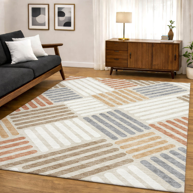 Premium Machine Washable Mayfield AMF2339 Geometric Rug, 9' x 12', Copper
