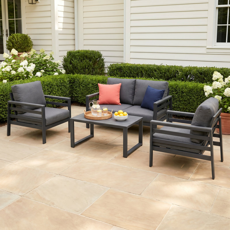 Townsend 4 - Person Outdoor Seating Group with Sunbrella Cushions, Sunbrella Canvas Natural