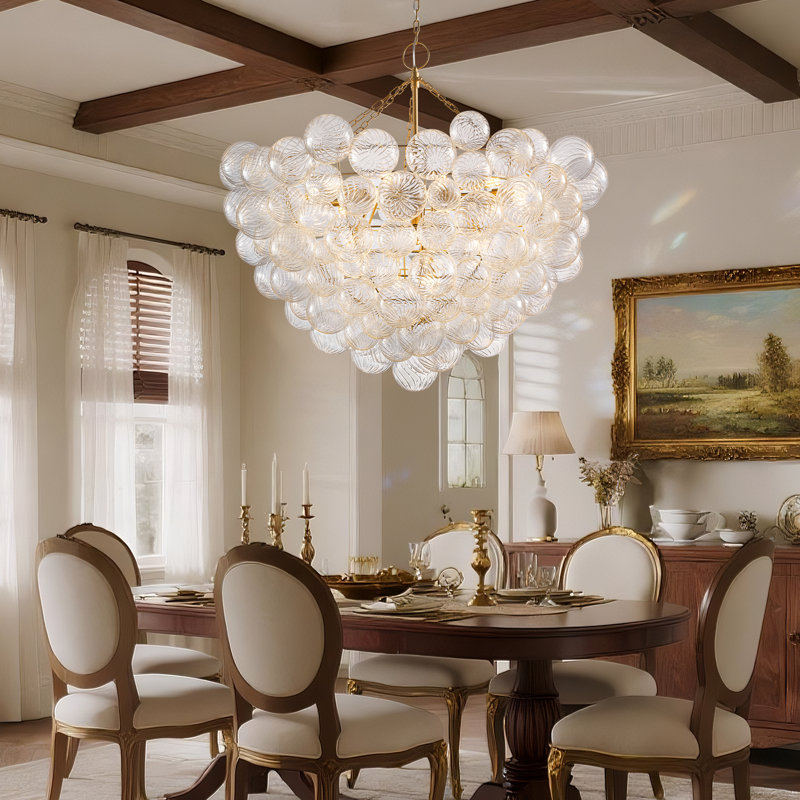 Extra Large 52'' Gold Bubble Chandelier, 21-Light Globe Pendant With Hand Blown Swirled Glass Balls, Luxury Mid Century Modern Dining Room Chandelier, Kitchen Island, Foyer Ceiling Fixture With E12