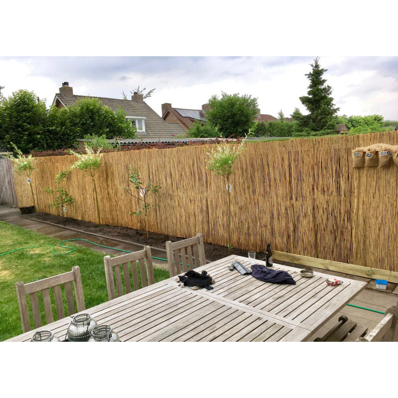 Natural Bamboo Reed Garden Fence with Black Nylon Coated Wire, 6'H x 14'L