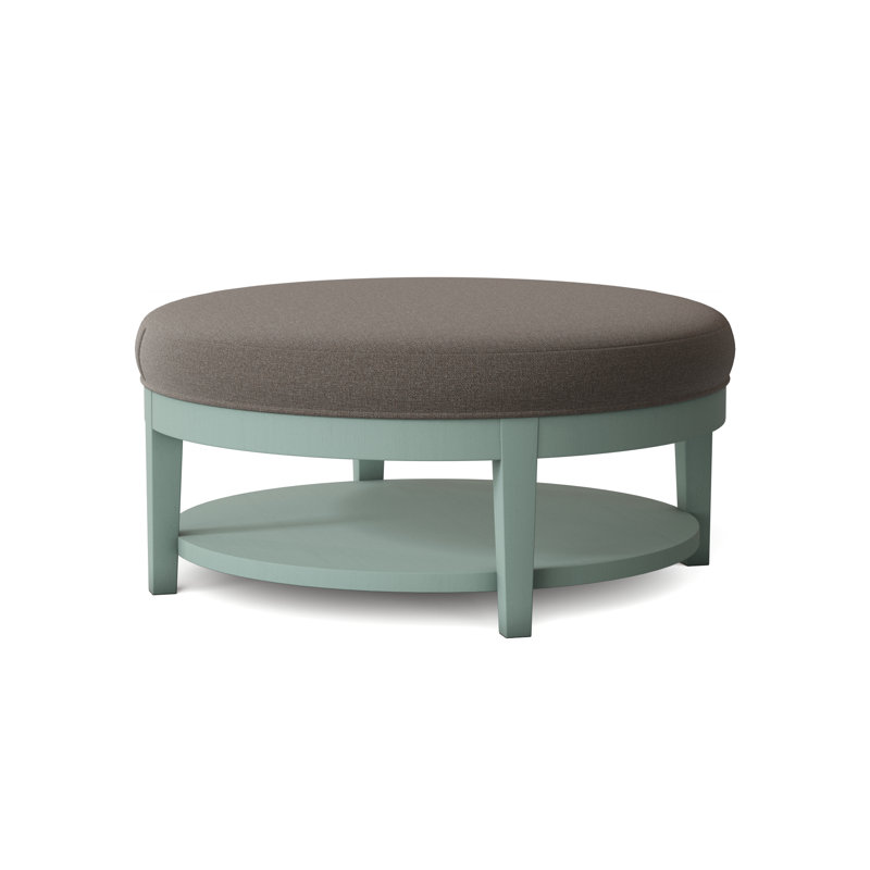 Midtown Upholstered Ottoman, Gray Sugar Performance; 0863-84, Brass Finish