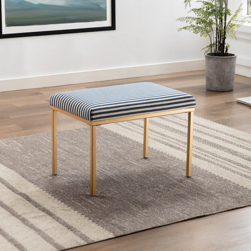 Modern Rectangular Ottoman Footstool With Gold Metal Legs, Upholstered Accent Bench For Bedroom, Living Room, Stripe