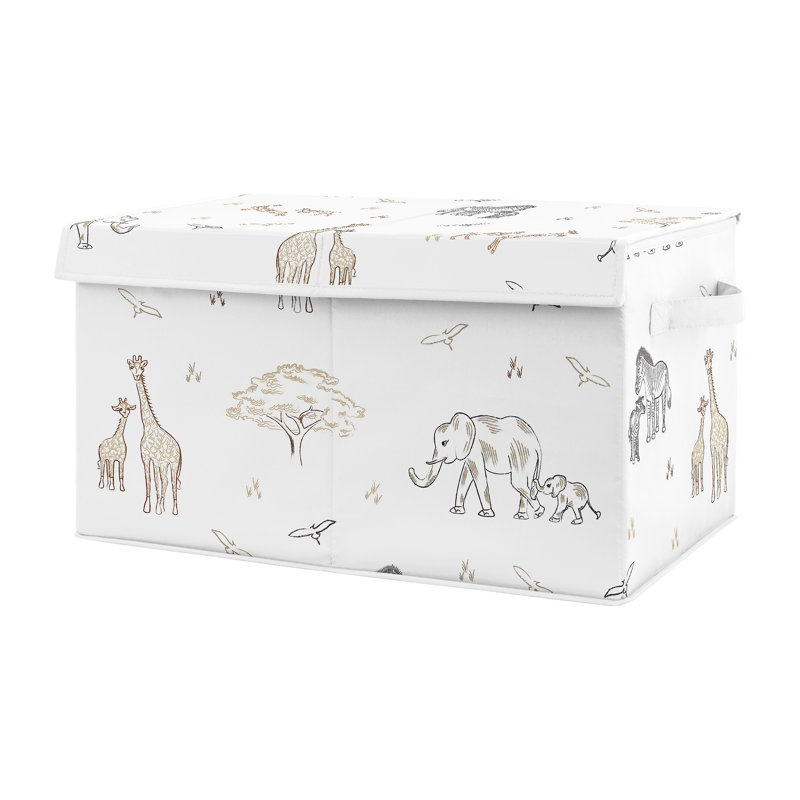 Small White Fabric Toy Bin with Multicolor Safari Animals Print