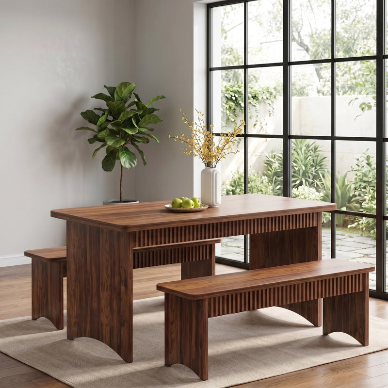 Ensemble de table de salle à manger 3 pièces avec 2 bancs - 55 po pour table d'appoint, coin repas et espaces polyvalents