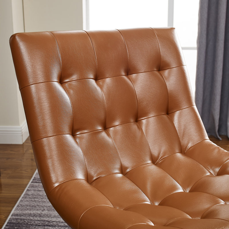 Paynesville 25.39'' W Tufted Faux Leather Upholstered Swivel Accent Side Chair, Brown Faux Leather