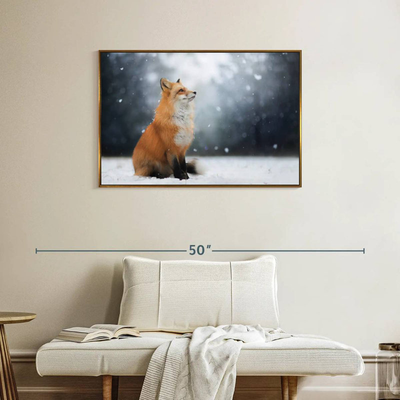 Dreamy Winter Fox, Cadre flottant doré, 37 po x 25 po