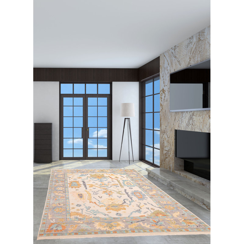 Tapis ivoire moderne Oushak 8 pi 11 po x 12 pi 3 po