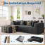 Canapé modulaire en L rembourré de polyester avec coussins et mousse haute densité, conception d'angle modulaire sans assemblage requis, gris foncé-1193964506