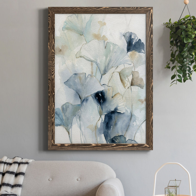 Indigo Ginkgo I - peinture sur toile encadrée, Noyer, H 20 po x l 17 po x P 1,5 po