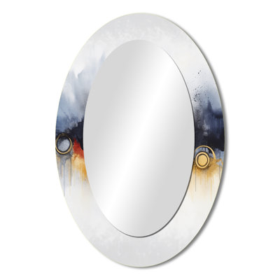 Abstract Blue And Yellow Marble Waterfall II - Large Oval Wall Mirror On Metal