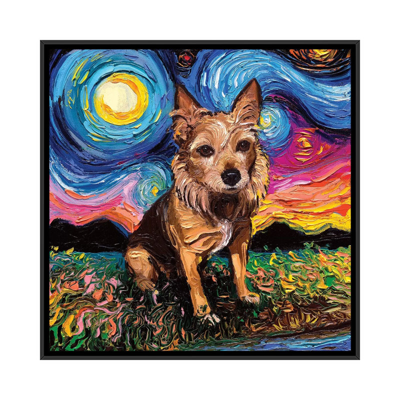 « Australian terrier » par aja Trèves, reproduction d’art, H 18 po x l 18 po x P 1,5 po, Toile avec cadre noir, Pas de tapis