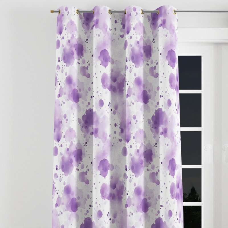 Rideaux modernes pour chambre à coucher - Rideau à œillets à motif de rosée mauve abstrait - 1 panneau, L 52 po x L 84 po
