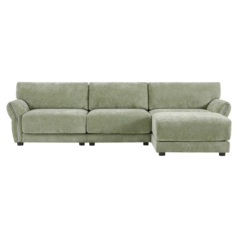 Canapé modulaire de 110 po en forme de L avec coussin de siège extra large, chargeur USB et de type C, conception d'accoudoir pétale, mousse haute densité, repose-pieds à mouvement libre, structure en bois, chenille, 4 sièges