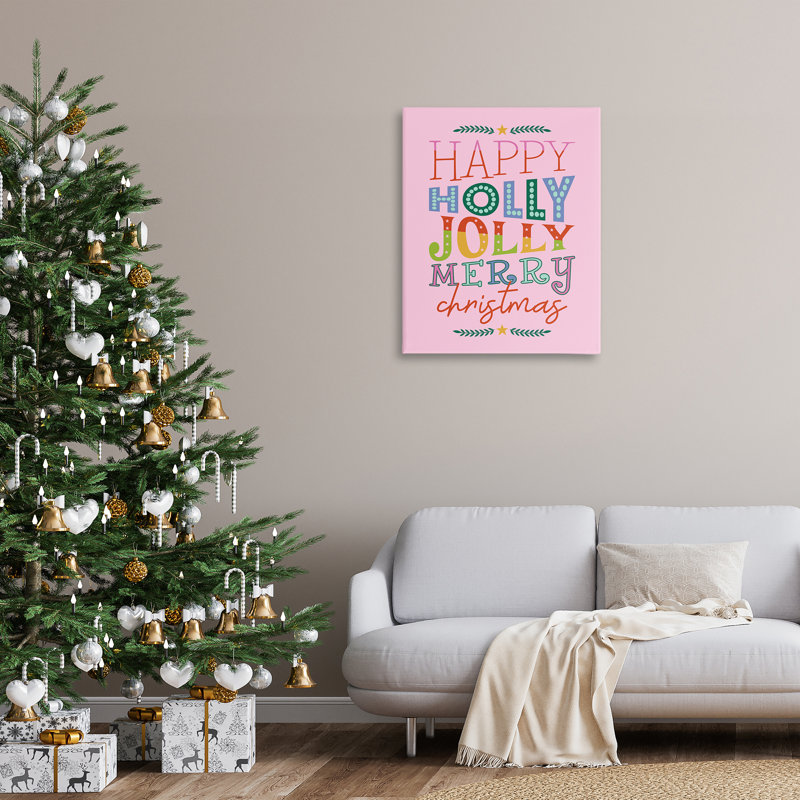«Happy Holly Jolly Xmas», art mural sur toile par Brandi Powell, H 40 po x l 30 po