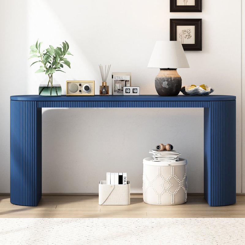 Console de couleur marine avec motif à rayures verticales unique - cadre fabriqué pour l'option de table de chevet de chambre à coucher