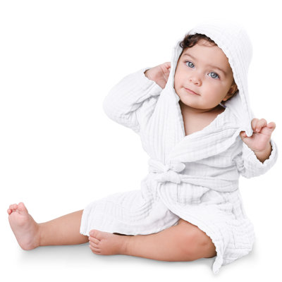 Comfy Cubs Muslin Bath Robe for Kids - 100% Cotton, 4-Layer Absorbent Muslin Fabric, Hooded with Pockets and Belted