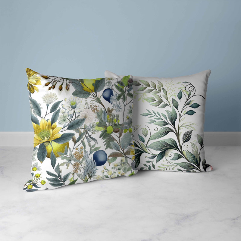 Floral Square Cushion, 41cm H x 41cm W, Blue/White/Green