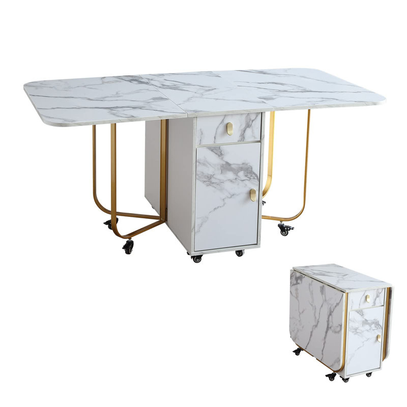 Folding Dining Table With Storage Rack And 2 Drawers