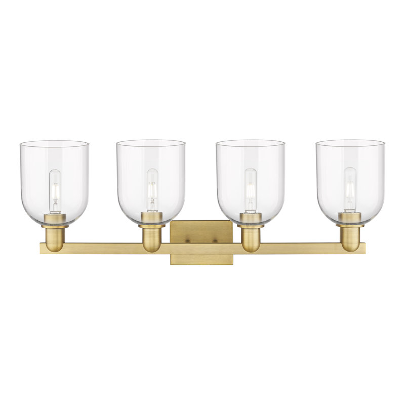 Allysson - 4 lumières - Abat-jour transparent - Éclairage pour meuble-lavabo, Blue / Antique Brass