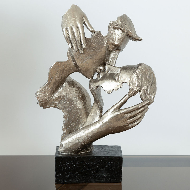 Polyresin Kissing Couple Figurine for the Living Room, Classy Sculpture Home Decor, 38" H x 26" W x 13.5" D, Bronze