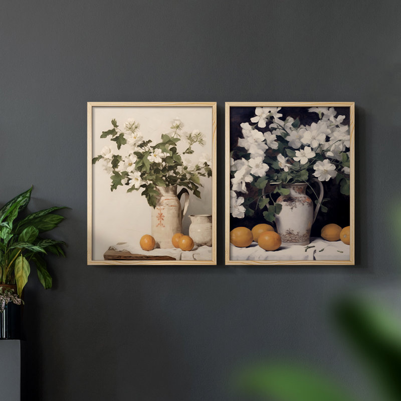 «Vintage Floral XCI», estampe numérique encadrée - ensemble de 2, Naturel, H 12 po x l 30 po