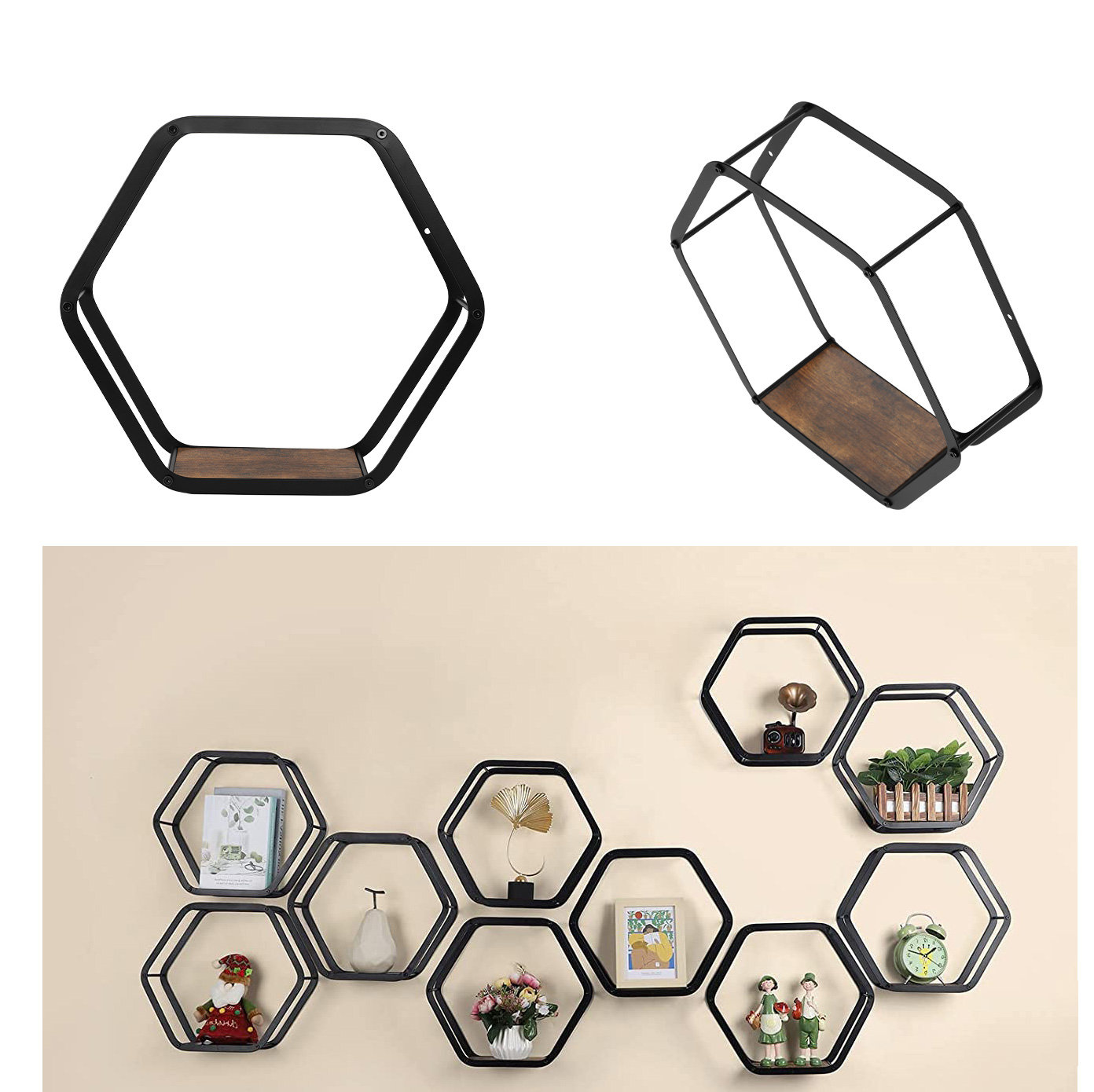 Hokku Designs Adaobi Hexagon Floating Shelves Black Metal Hexagon Shelves Wayfair