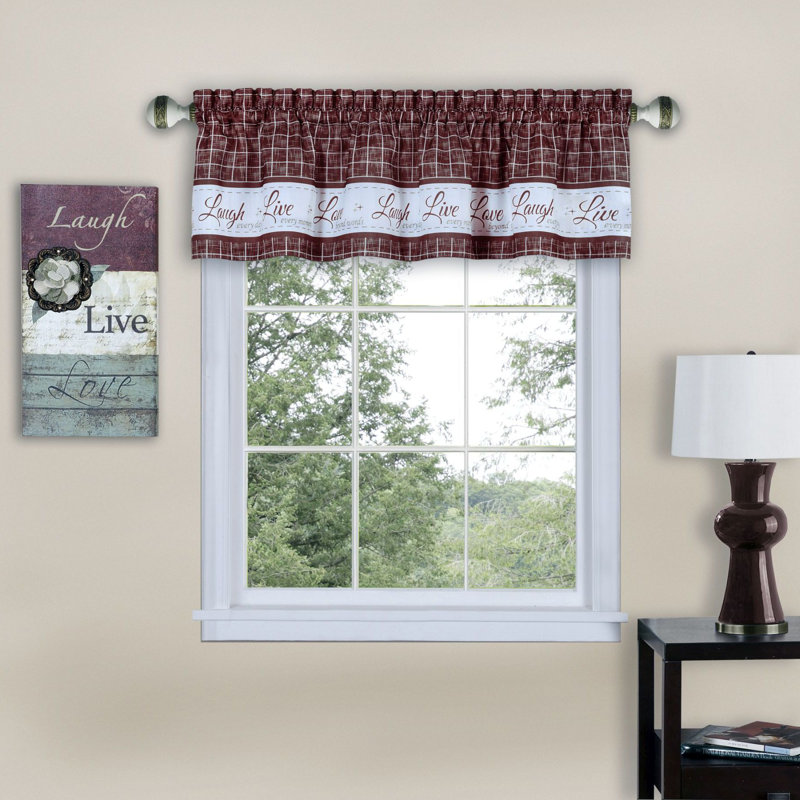 Assel Geometric Tailored 58'' W Window Valance, Burgundy