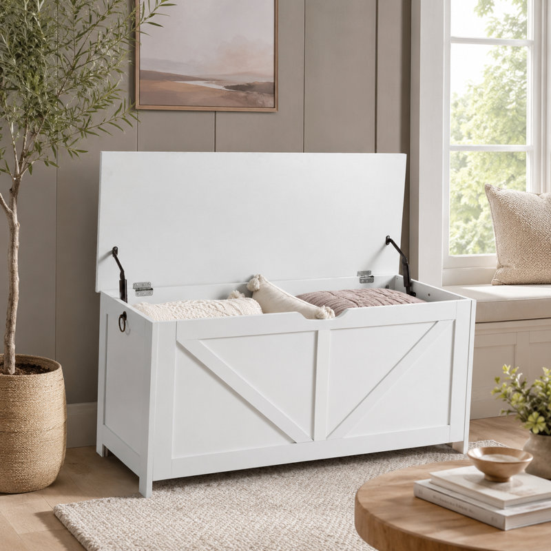 Banc de rangement pour hall d'entrée rétro avec plateau rabattable, White