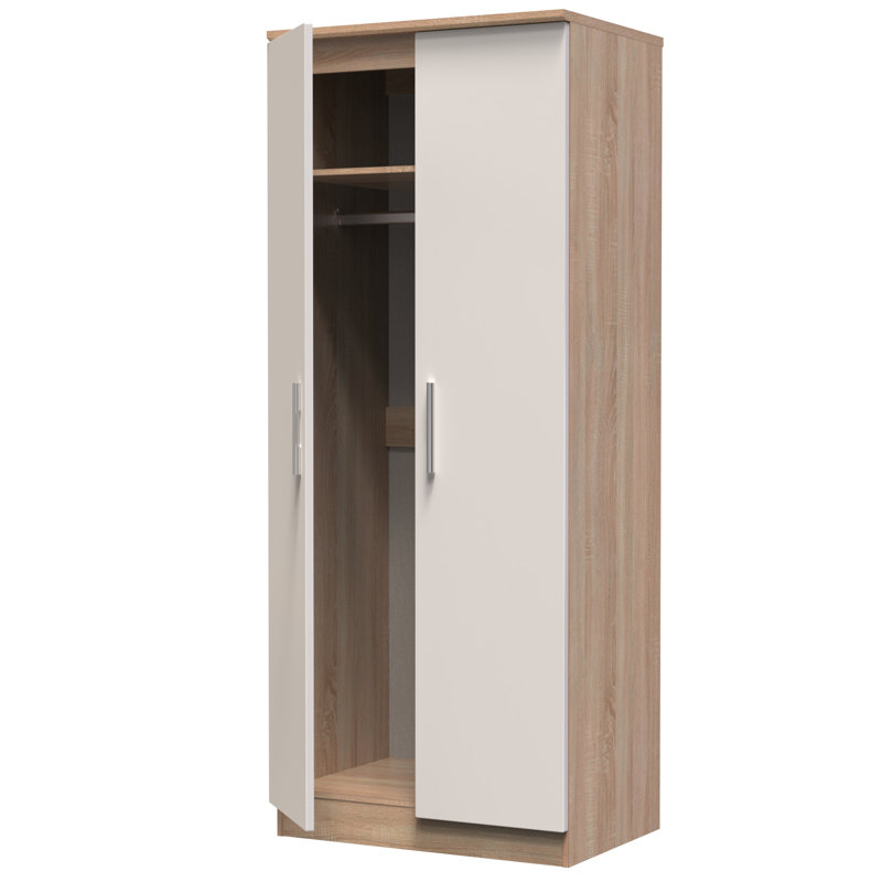 Borgeson 2 Door Wardrobe , Kashmir Gloss/Bardolino Oak, 182" H x 74" W x 53" D