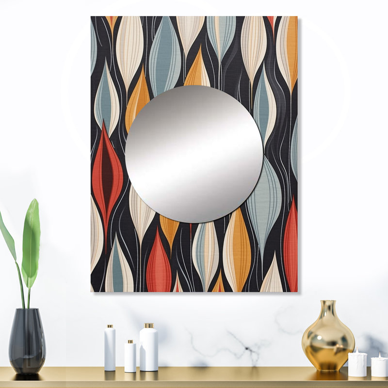 Latari Retro AbstractáLeaves II - Geometric Decorative Mirror, Modern Wall Mirror, Printed Metal Art, 32" x 24"
