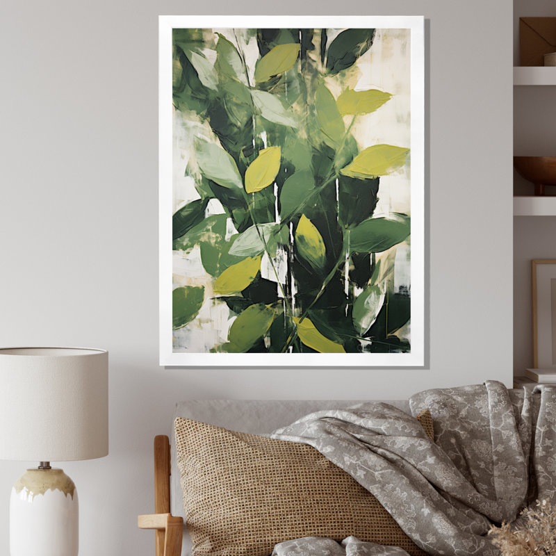 Abstrait, plantes vertes, minimalisme, collage rétro I, H 32 po x l 16 po x P 1 po, Cadre photo blanc