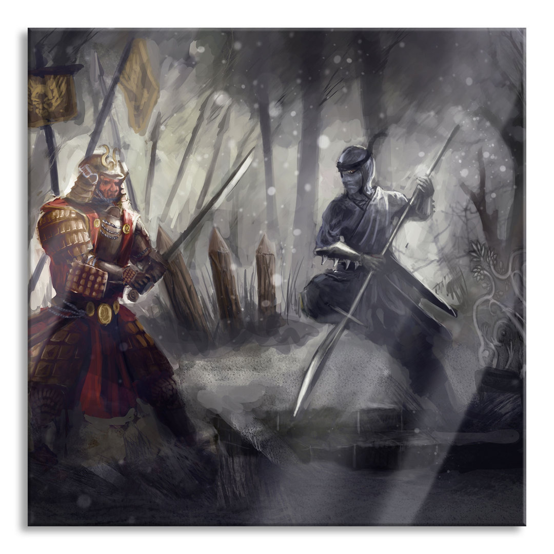 Glasbild Kampf zwischen Samurai und Ninja