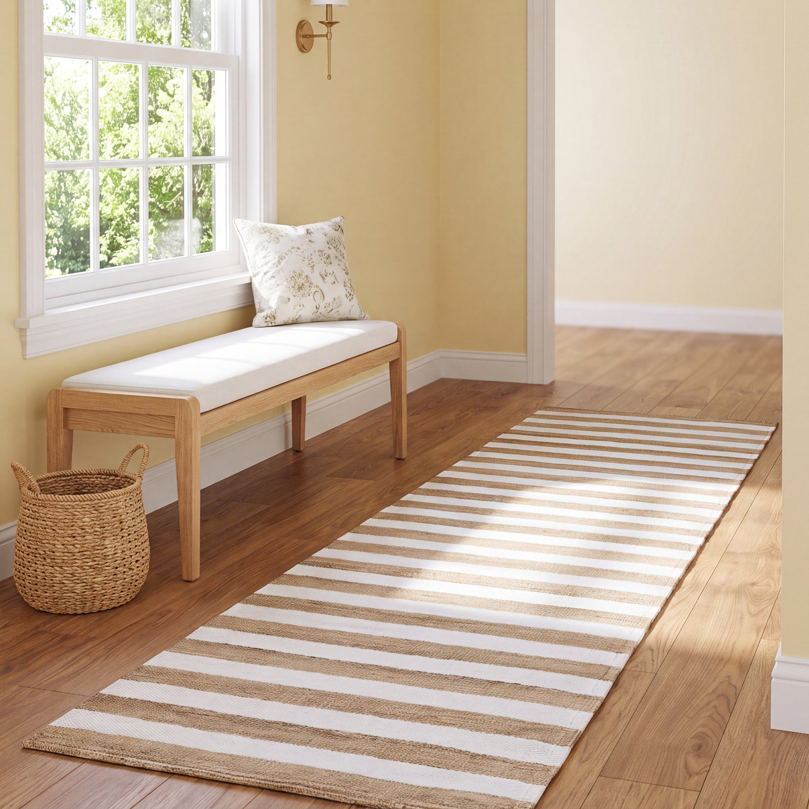 Rockaway Brown Hand-Woven Striped Outdoor Rug, 2'3" X 8' Runner