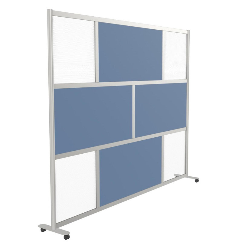 Cloison 3 panneaux autoportante Orrie, Bleu ardoise, Roulette