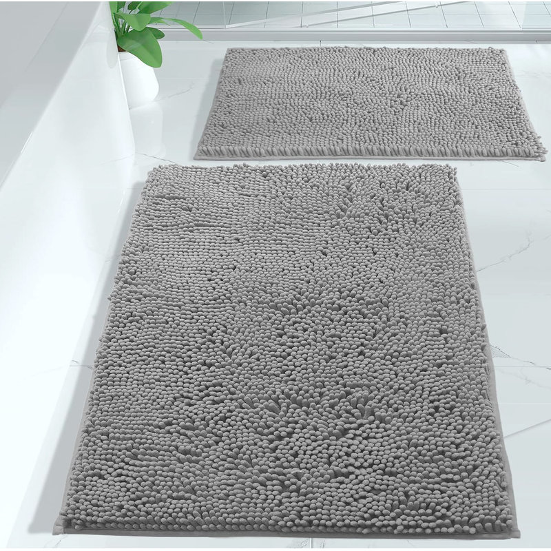 Ensemble de 2 tapis de salle de bain en chenille moelleux et moelleux, Gris