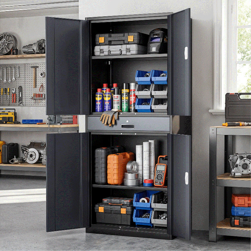 Armoires de rangement en métal avec serrure, H 71 po x l 31,5 po x P 15,75 po, Gris / noir