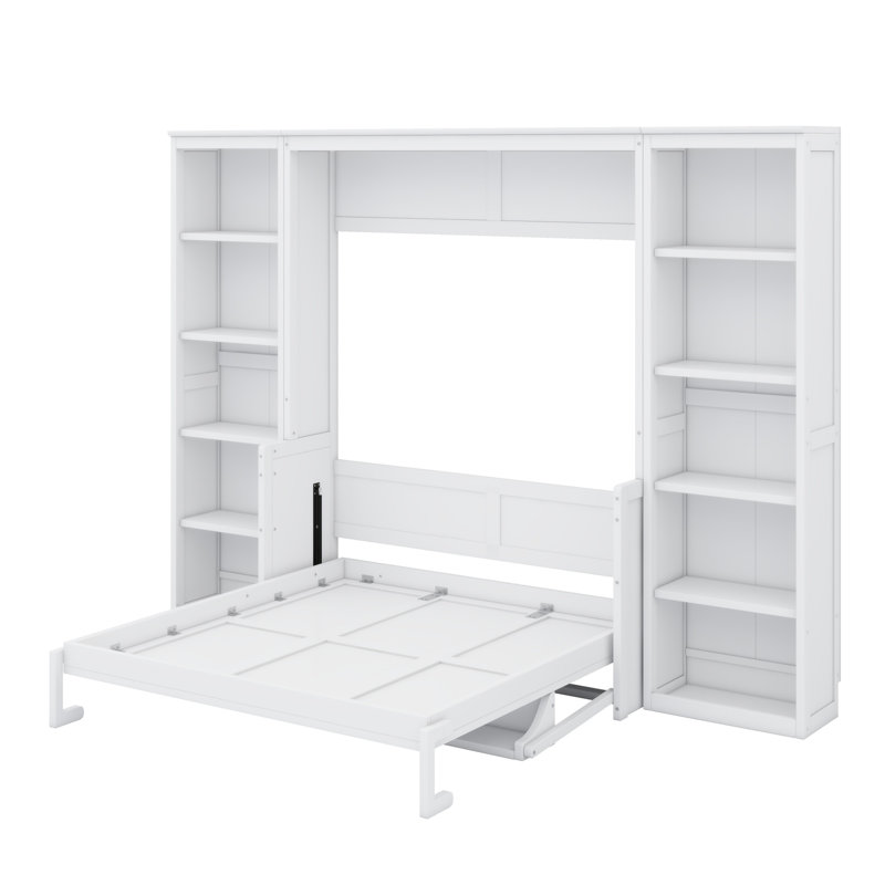 Lit escamotable avec bureau et bibliothèque, Blanc