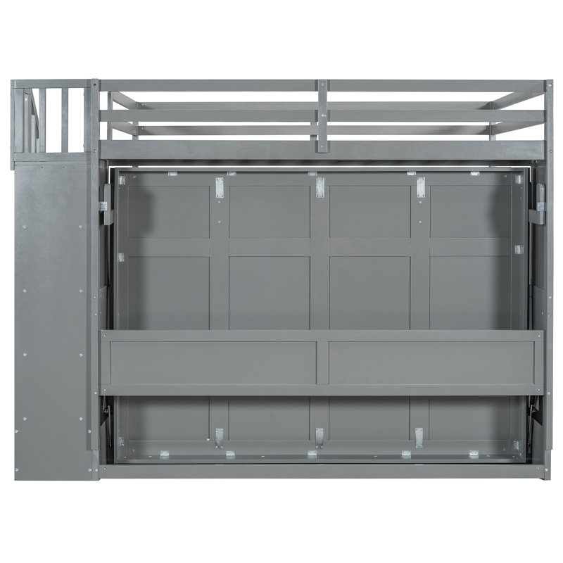 Lit double au-dessus du lit, gris - hydraulique et élégant avec bureau, utilisation efficace de l'espace, Gris