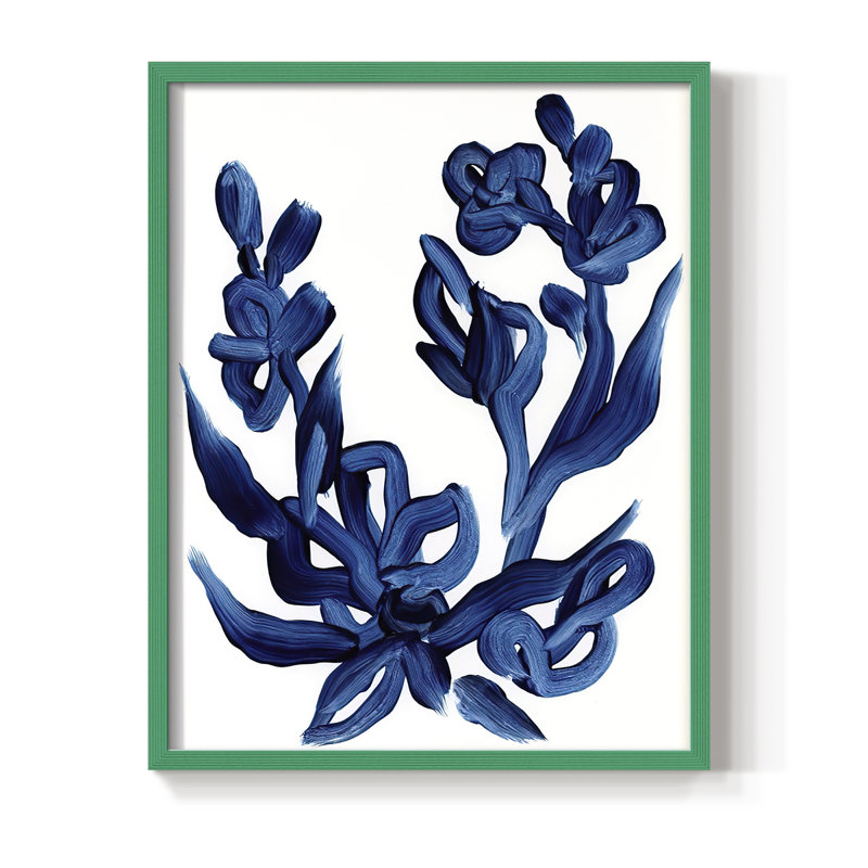 «Indigo Brush Blooms I», reproduction encadrée - bois massif, H 30 po x l 24 po, Vert