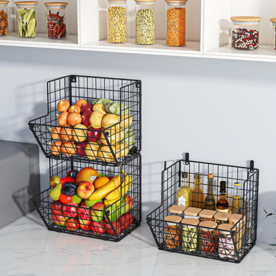 Paniers de rangement muraux, organisateur de fil à 3 niveaux avec crochets, noir