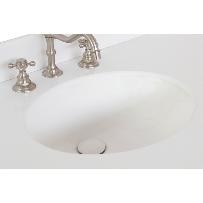 Comptoir en quartz blanc 31 po avec lavabo simple ovale en céramique blanche